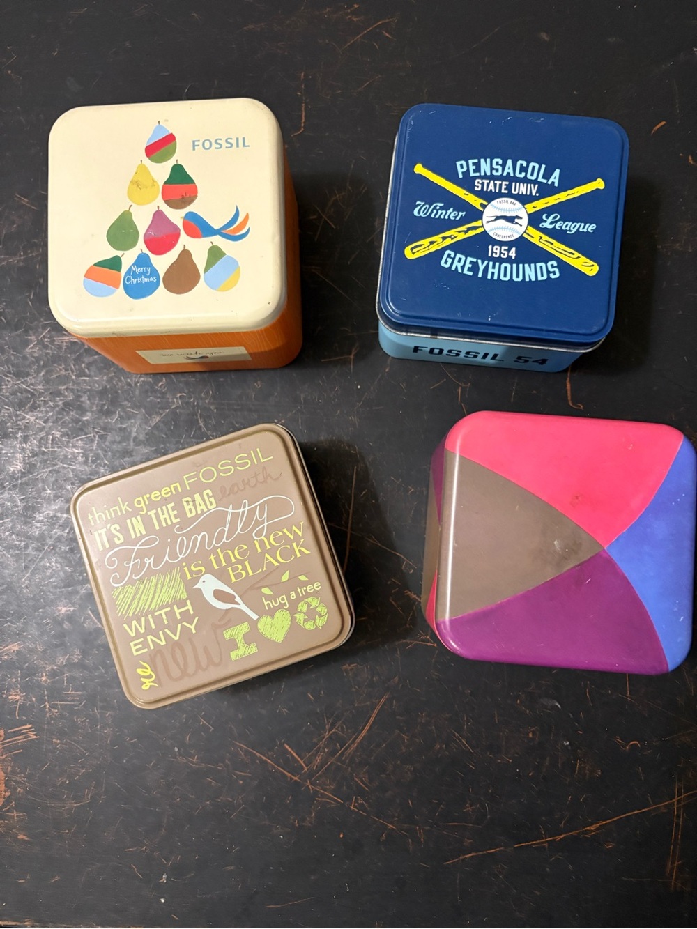 Fossil Multi-Design Women’s Jewelry Tins in Blue, Pink, Purple, Cream, Brown